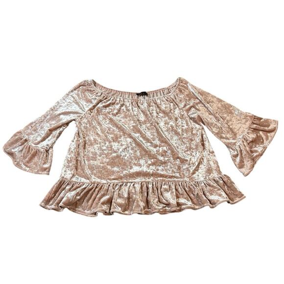 Anthropologie Sanctuary‎ Boho Women Pink Crushed Velvet Peplum Blouse Ruffle L - Picture 2 of 9